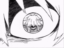 a black and white drawing of a person 's eye with a circle in it .