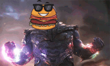 a cartoon drawing of a superhero with a hamburger face