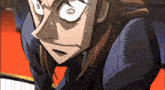a close up of a cartoon character 's face with a circle around his eyes