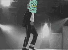 a cartoon drawing of a man dancing with a green face