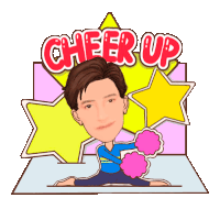 a cartoon drawing of a man with the words cheer up above him