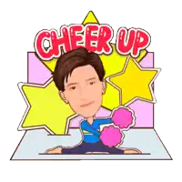 a cartoon drawing of a man with the words cheer up above him