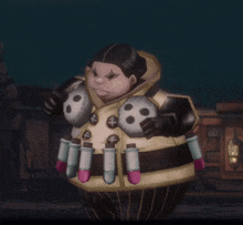 a cartoon character is wearing a jacket with a skull on it