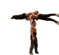 a man is being lifted by two other men in a triangle