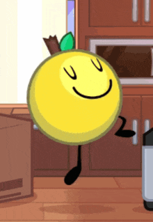 a cartoon drawing of a yellow apple with a smiley face