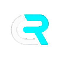 a blue and white logo with the letter r