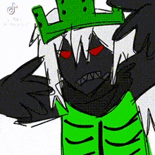 a drawing of a person wearing a green crown and a green shirt .