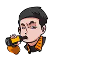 a cartoon of a man drinking from a bottle with a speech bubble saying hodl