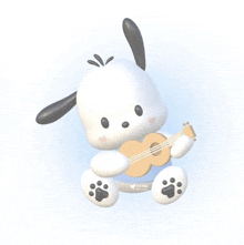 a 3d rendering of a dog playing a guitar with chinese writing on the bottom
