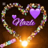 a purple heart with the name nazli in the center