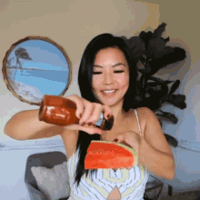 Putting Chili On Watermelon Tinger Hseih GIF - Putting Chili On Watermelon Tinger Hseih Dashofting GIFs