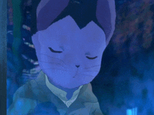 a close up of a blue cat with a white nose