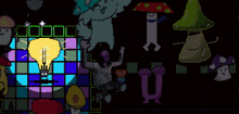 a pixel art of a mushroom with the letter u
