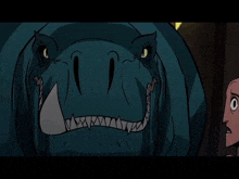 a cartoon drawing of a monster with a large mouth and teeth