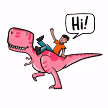 hi greeting dinosaur grass pink dinosaur