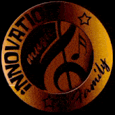 a logo for the innovation music family with a treble clef