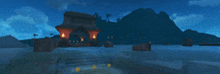 a blurred image of a house in the middle of a body of water .