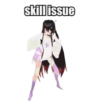 a cartoon of a girl with long black hair and the words skill issue