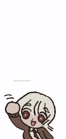 a cartoon drawing of a person waving their hand in the air