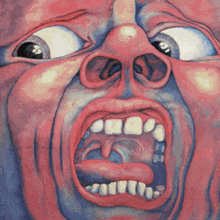 a close up of a painting of a man with his mouth open