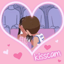 a cartoon of a boy and a girl kissing inside of a heart with the words kisscam written on the bottom