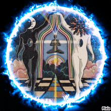 a painting of two naked women in a circle with pixiz written in the corner