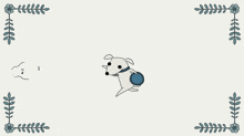 a cartoon drawing of a dog holding a frisbee in its mouth