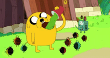 a cartoon character is drinking from a red cup