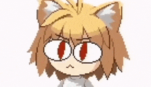 a pixel art of a girl with cat ears and red eyes