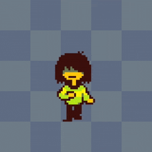 a pixel art of a girl with a beard and a yellow shirt