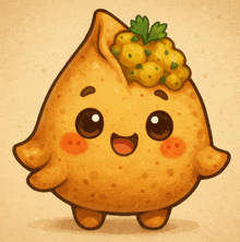 a cartoon drawing of a potato with a parsley leaf on top of it