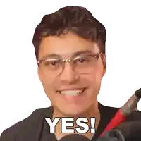 a man wearing glasses and a black shirt says yes