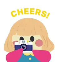 an illustration of a girl holding a camera with the word cheers above her