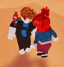 a boy and a girl are standing next to each other holding hands