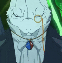 a cartoon character with glasses and a necklace