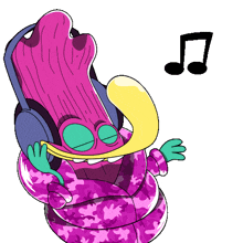 a cartoon character is wearing headphones and dancing with a music note above him