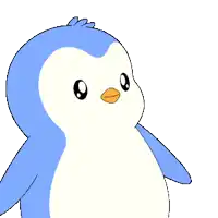 a blue and white penguin with the word monday covering its eyes