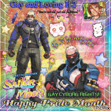 a picture of two soldiers with the words gay and loving it 2 on top