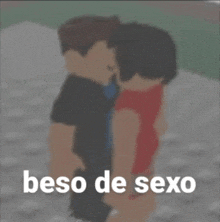 a cartoon of a man and a woman kissing with the words beso de sexo written below them