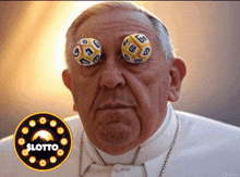 a man with lottery balls in front of his eyes and the word lotto on the bottom
