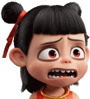 a cartoon girl with a red ribbon in her hair is making a surprised face