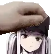 a hand is petting a girl 's head in a pixel art style .