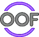 a green and purple logo with the word oof on it