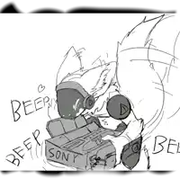 a black and white drawing of a dog with headphones and a box that says sony on it