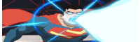 a cartoon of superman shooting a lightning bolt from his mouth