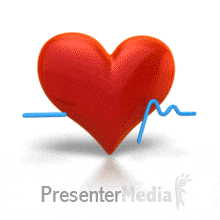 a red heart with a blue line going through it and the words presentermedia below it