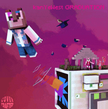 a poster for kanye west 's graduation has a minecraft character on it