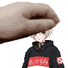 a pixel art of a person wearing a hoodie with the letter g on it