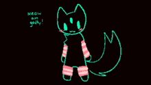 a drawing of a cat with the words meow am goily written below it