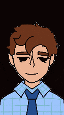 a pixel art drawing of a man in a blue shirt and tie